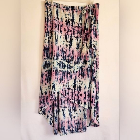 Living Doll Full Wrap Hi-Low Tie-dye Maxi Skirt in Pink and Blue womens … - Picture 11 of 11